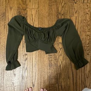 Hers and Mine Long Sleeve Ruffle Crop Top with Tie size S